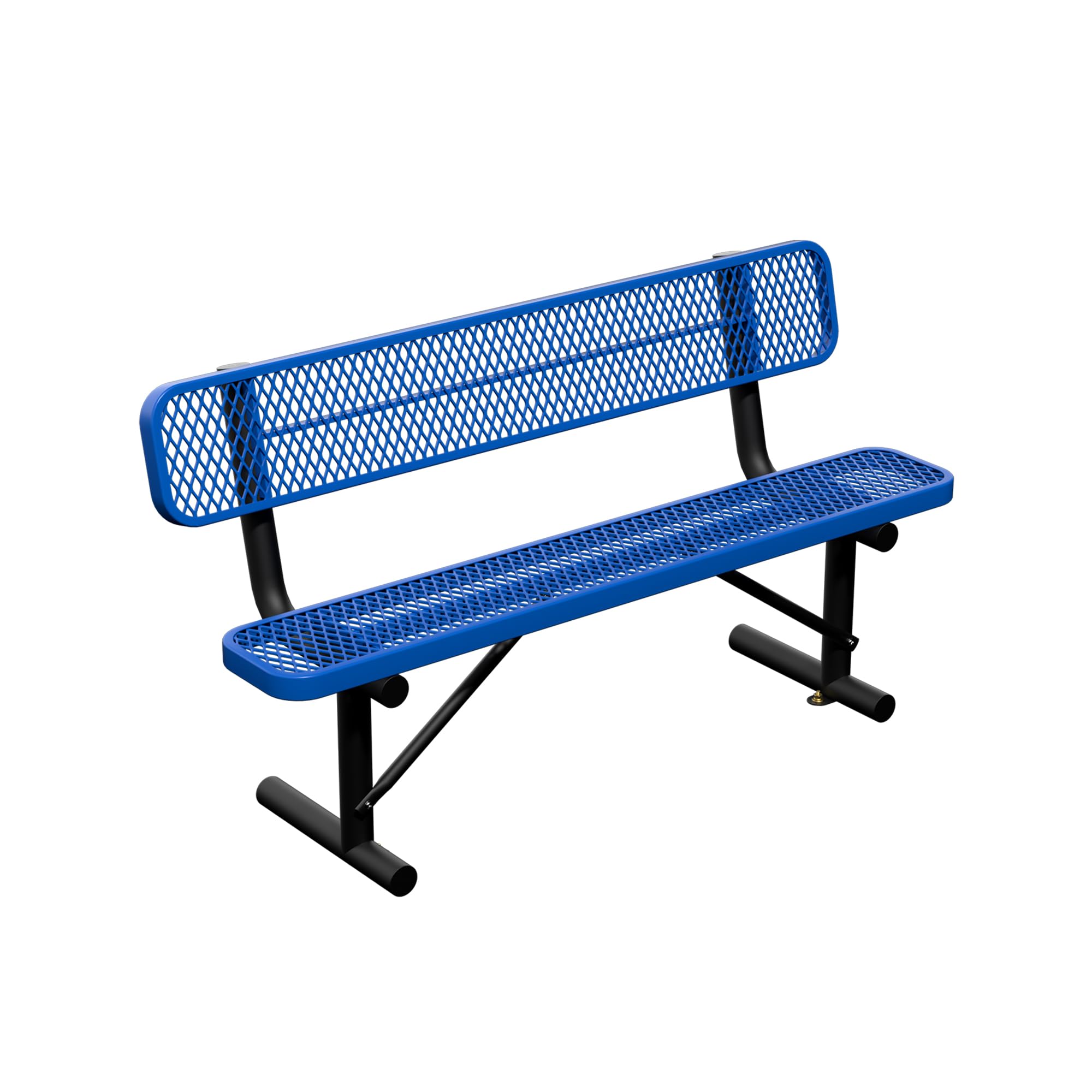6FT Outdoor Metal Bench Park Benches for Outside, Blue Heavy Duty Long Steel Bench with Back, Commercial Garden Bench Expanded Metal Bench Seat for Lawn, Park, Deck, Garden, Patio, Porch