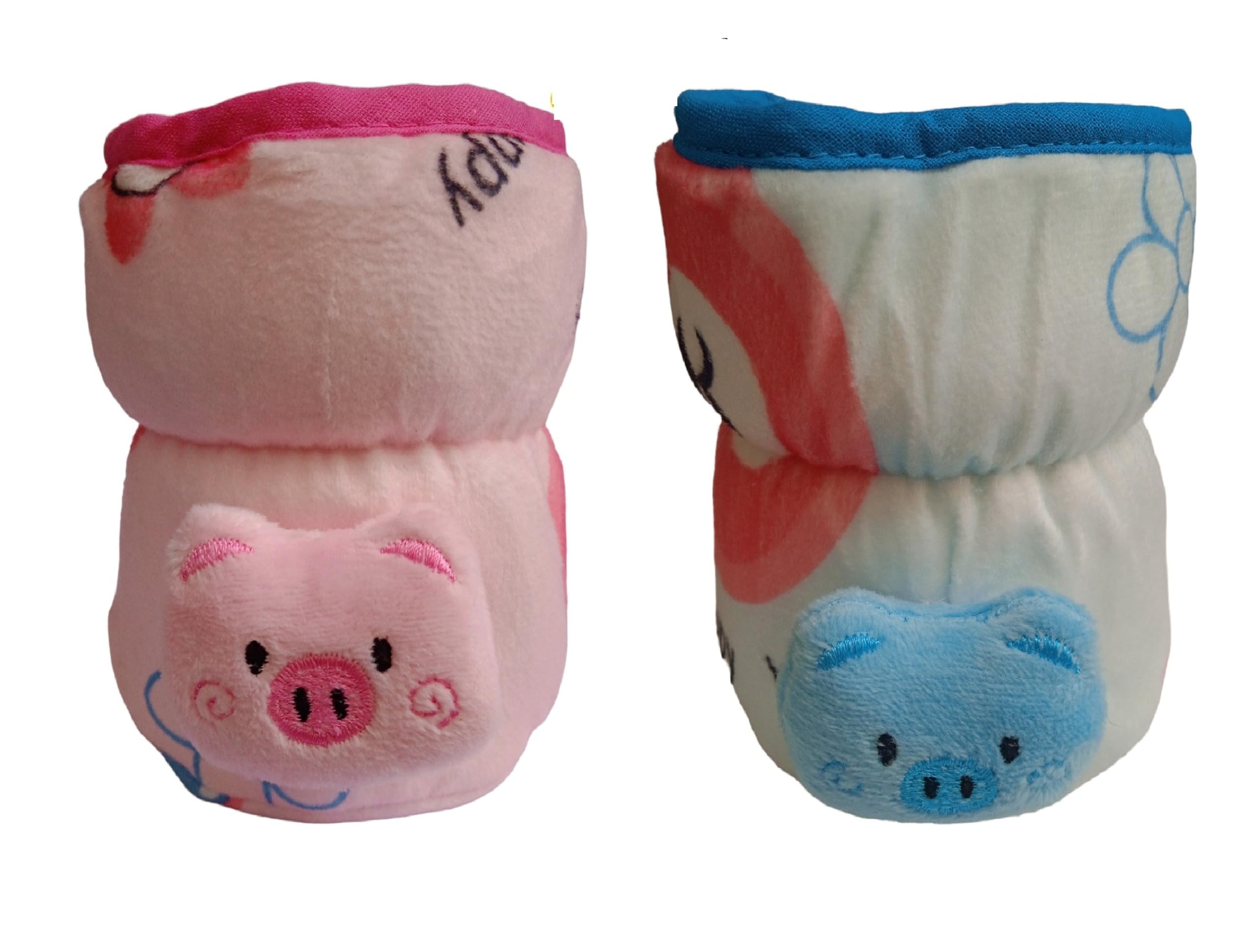 Manan Shopee Bottle Covers for Philips Avent/Broad Neck Soft Plush Stretchable Baby Feeding Bottle Cover with Strap for 120ml,125ml,140ml (Multi Prints Pink Blue)-image-3