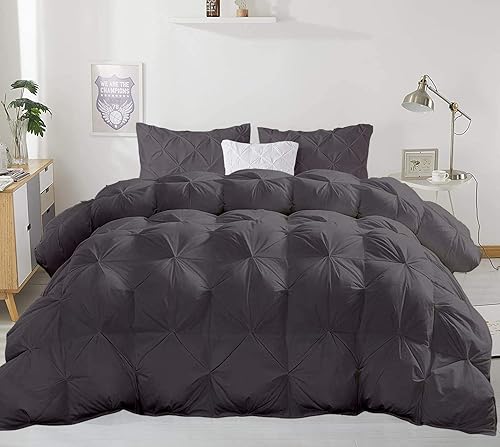 GB Bedding Edredón plisado de color gris oscuro con 2 fundas de almohada tamaño Queen de 3 piezas ultra suave para todas las estaciones 100 algodón