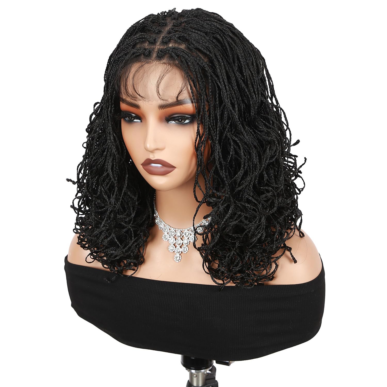Black 14-Inch Micro Twist Braided Full Lace Wig with Baby Hair