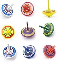 M MUGIT Colorful Wooden Spinning Tops for Kids - 10 Pack Educational Gyroscopes, Party Favors & Gifts Ages 3-7