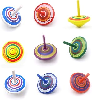 M MUGIT Colorful Wooden Spinning Tops for Kids - 10 Pack Educational Gyroscopes, Party Favors & Gifts Ages 3-7