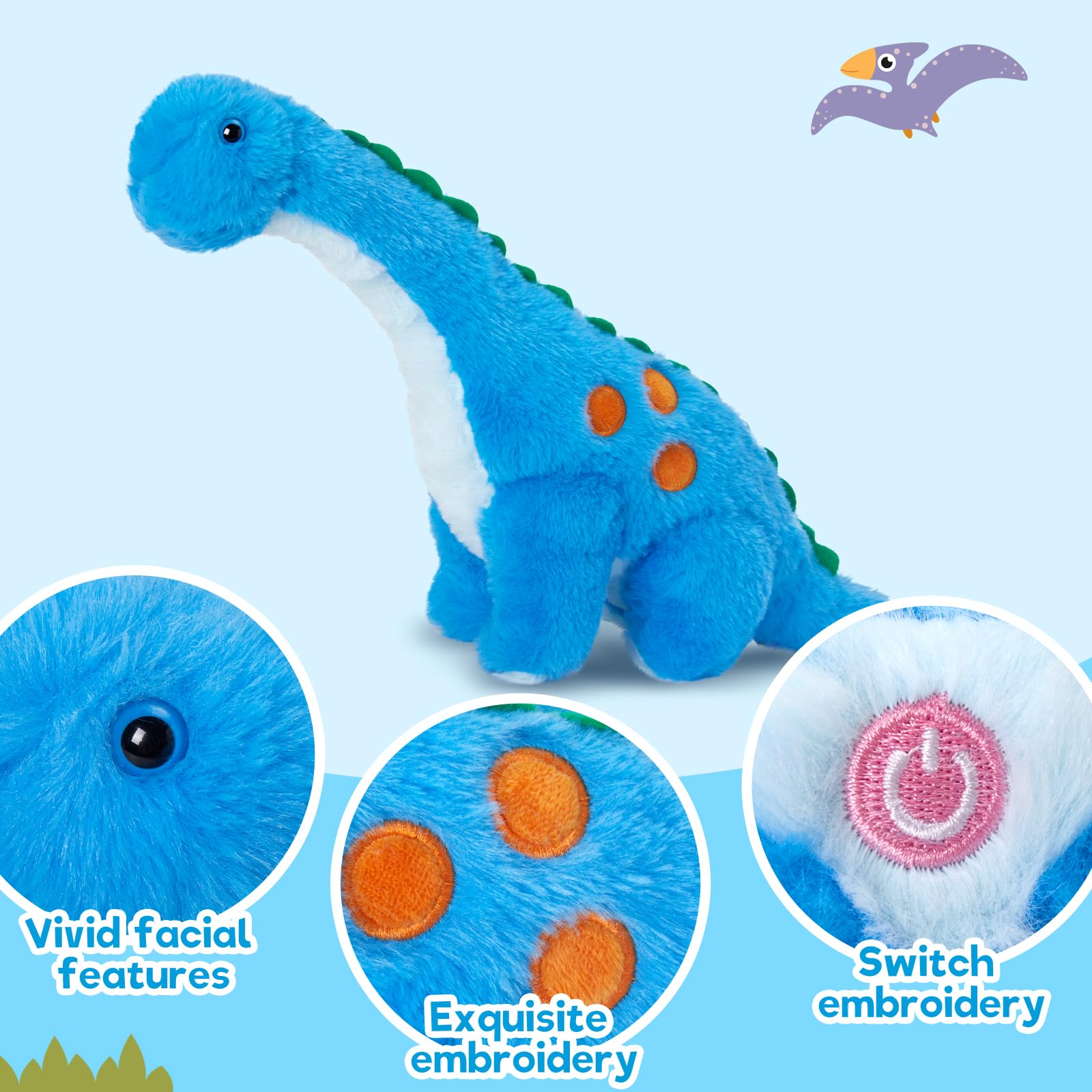 Houwsbaby 25,4 cm beleuchtetes Dinosaurier-Diplodokus Stofftier Disketten-LED-Plüschtier Nachtlichter Leuchtkissen Langhals Geburtstagsgeschenke für Kinder Kleinkind Mädchen und Jungen, blau