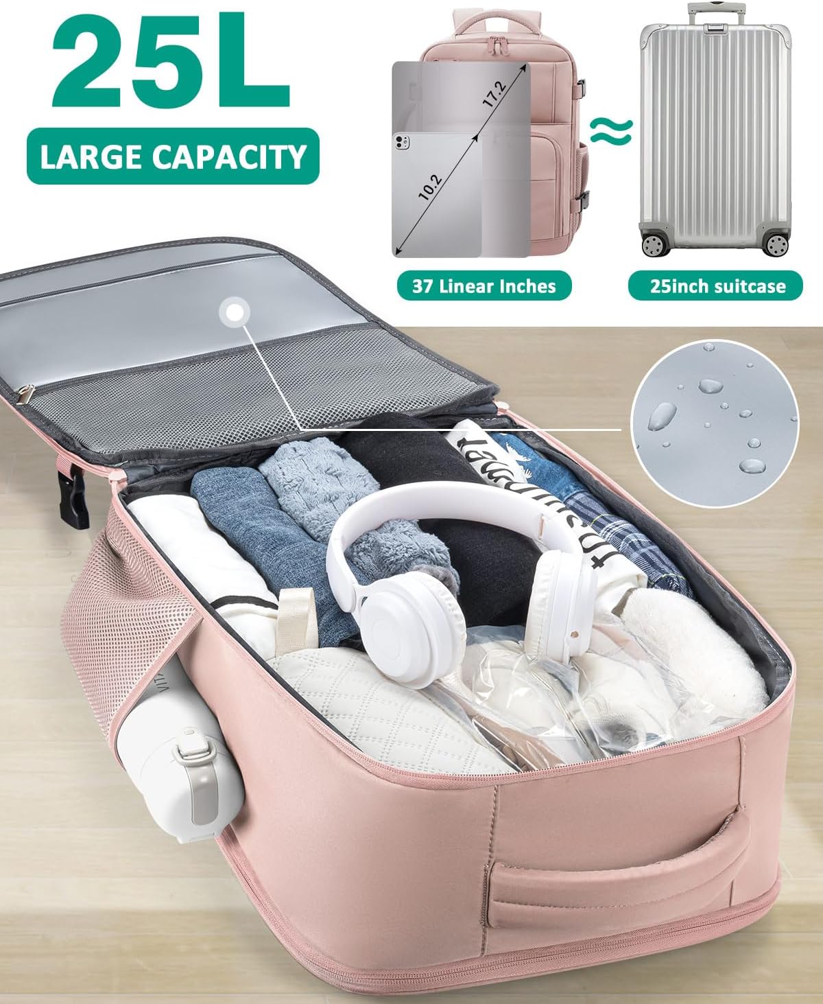 Tuwubi Travel Backpack For Women, Carry On Backpack for Men Flight Approved Airline Personal Item Travel Bag TSA Business 15.6 in Laptop Mochila, Travels Essentials Bookbag for Work Weekender (Pink) - Image 5