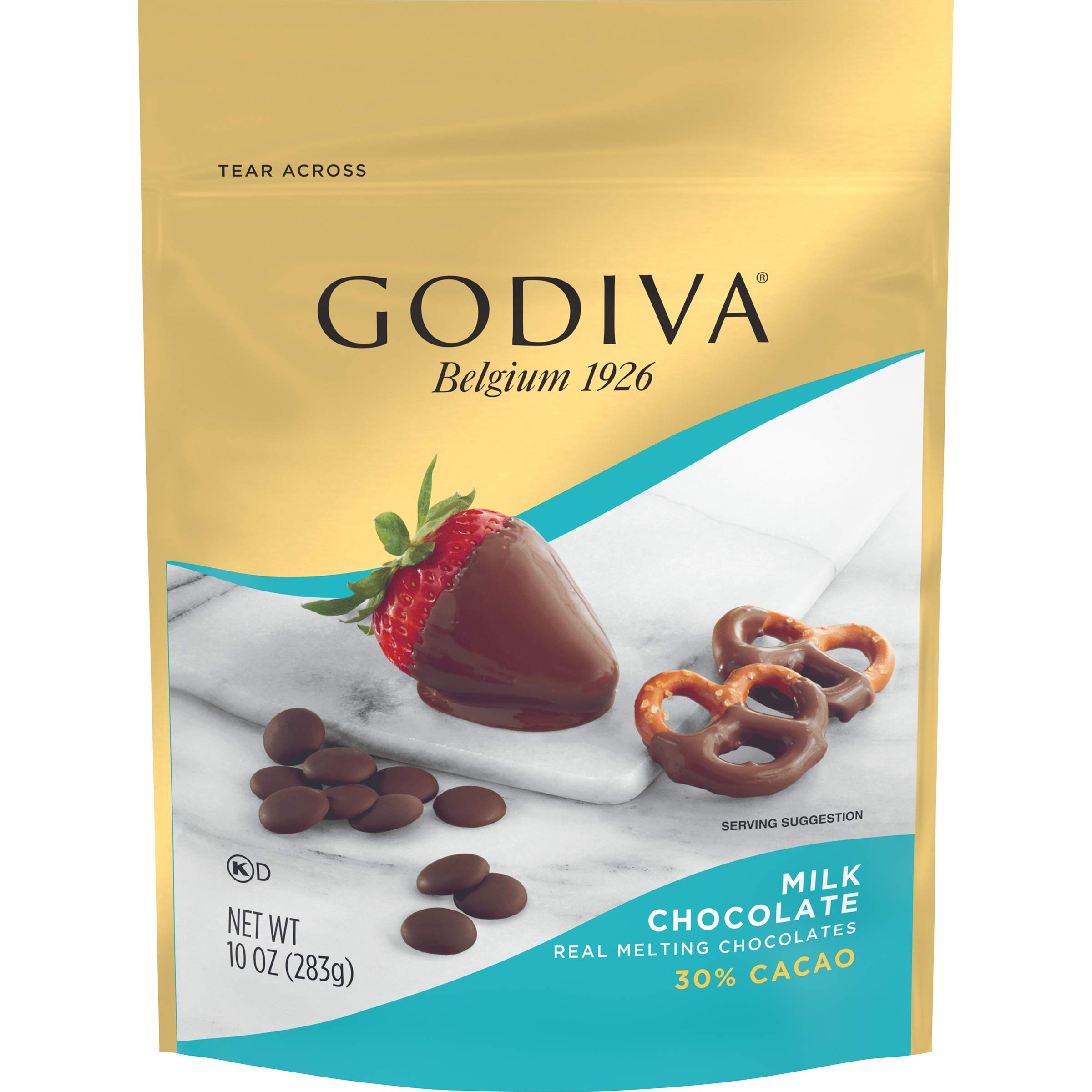GODIVA Milk Chocolate Premium Baking Chocolate Wafers (10 oz Bag, Pack of 6)