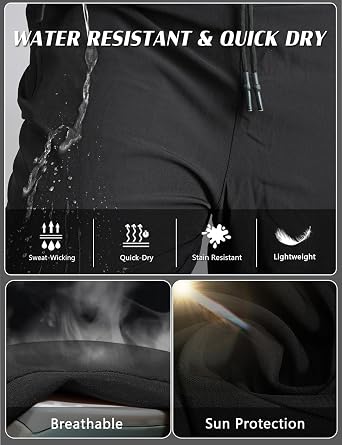 Men's Elastic Waist Hiking Pants Water Resistant Quick-Dry Lightweight Outdoor Sweatpants with Zipper Pockets
