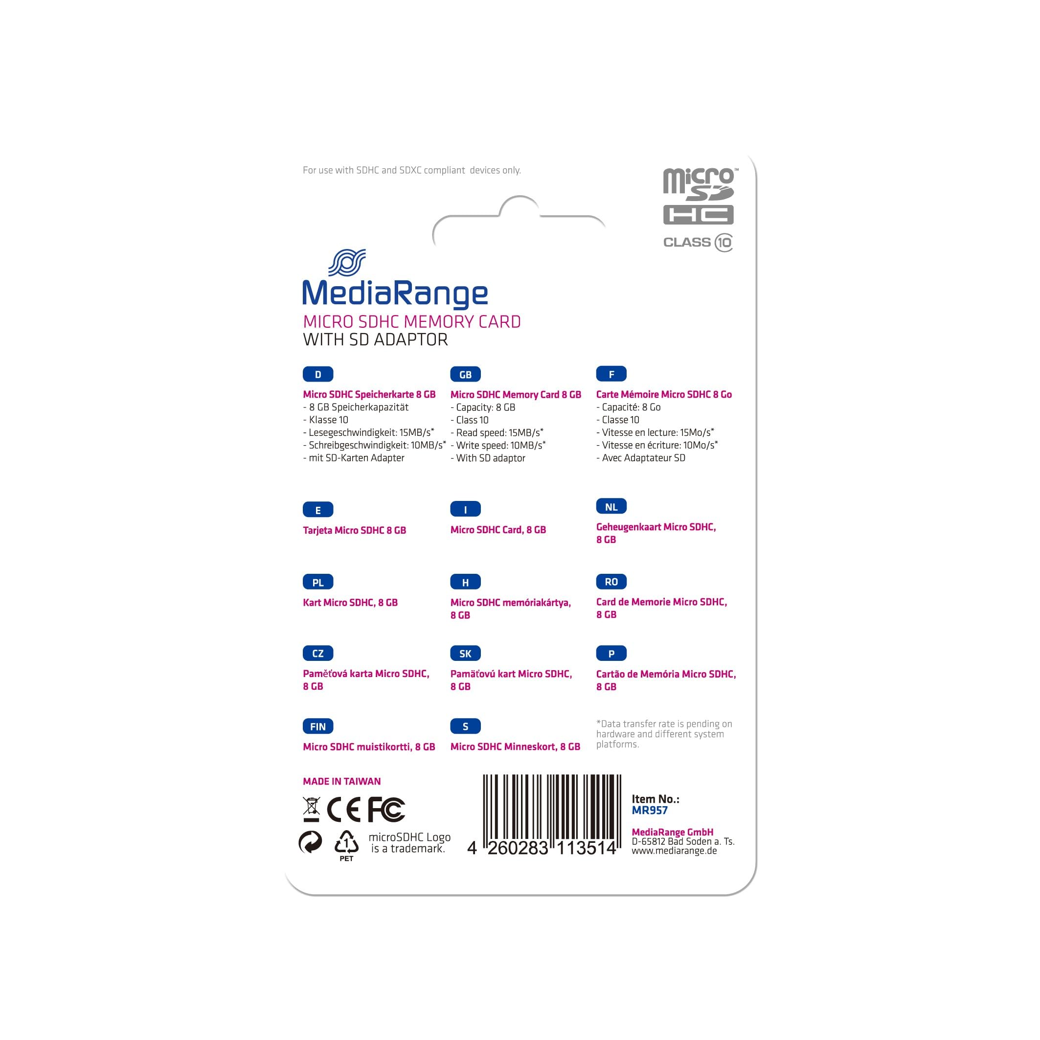 Scheda MicroSDHC Mediarange 8 GB - Classe 10, 15 MB/s, Con Adattatore - Foto 12