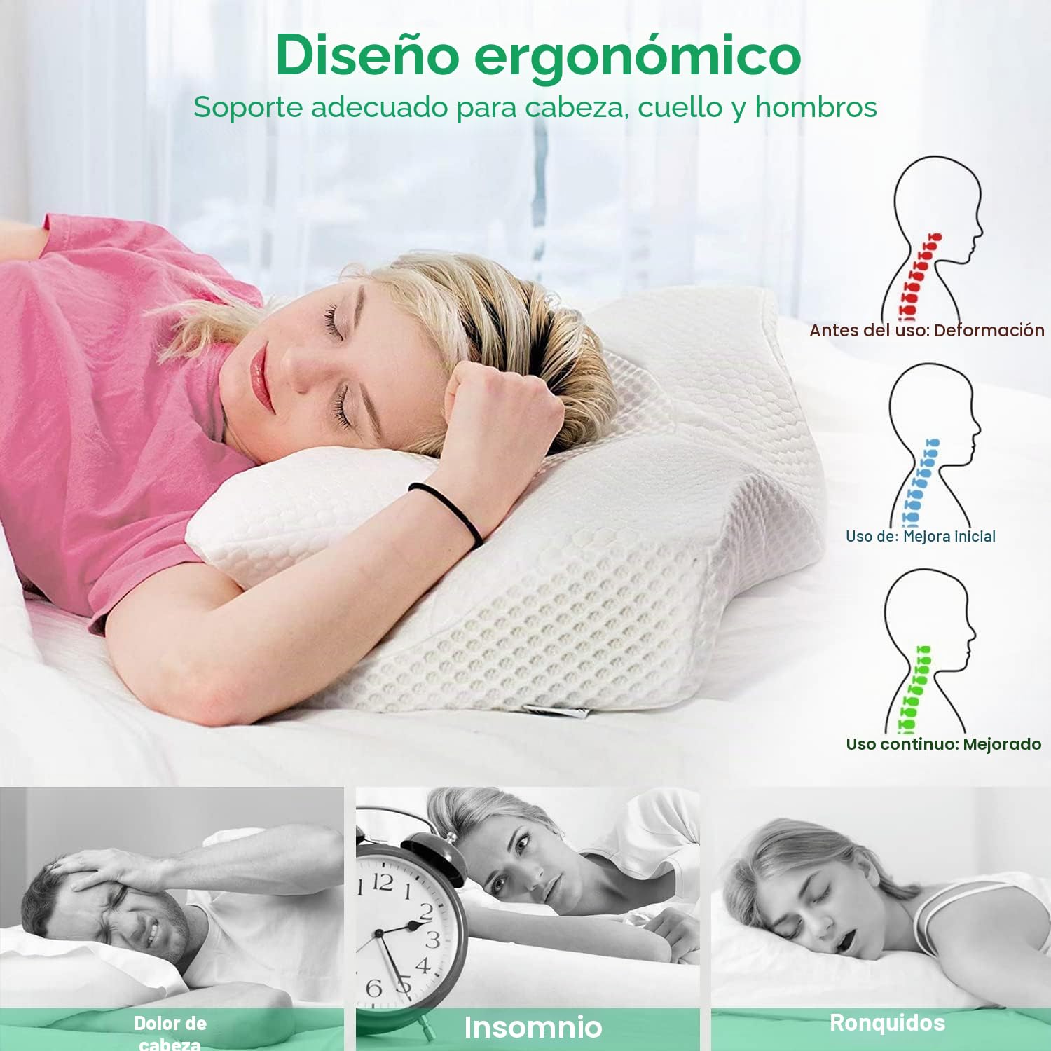 Elviros Almohada Cervical de Espuma Viscoelastica con Memoria, Almohada Ortopedica para Soporte de Cuello, Almohadas Ergonómico para Dormir de Lado y Boca Arriba 07