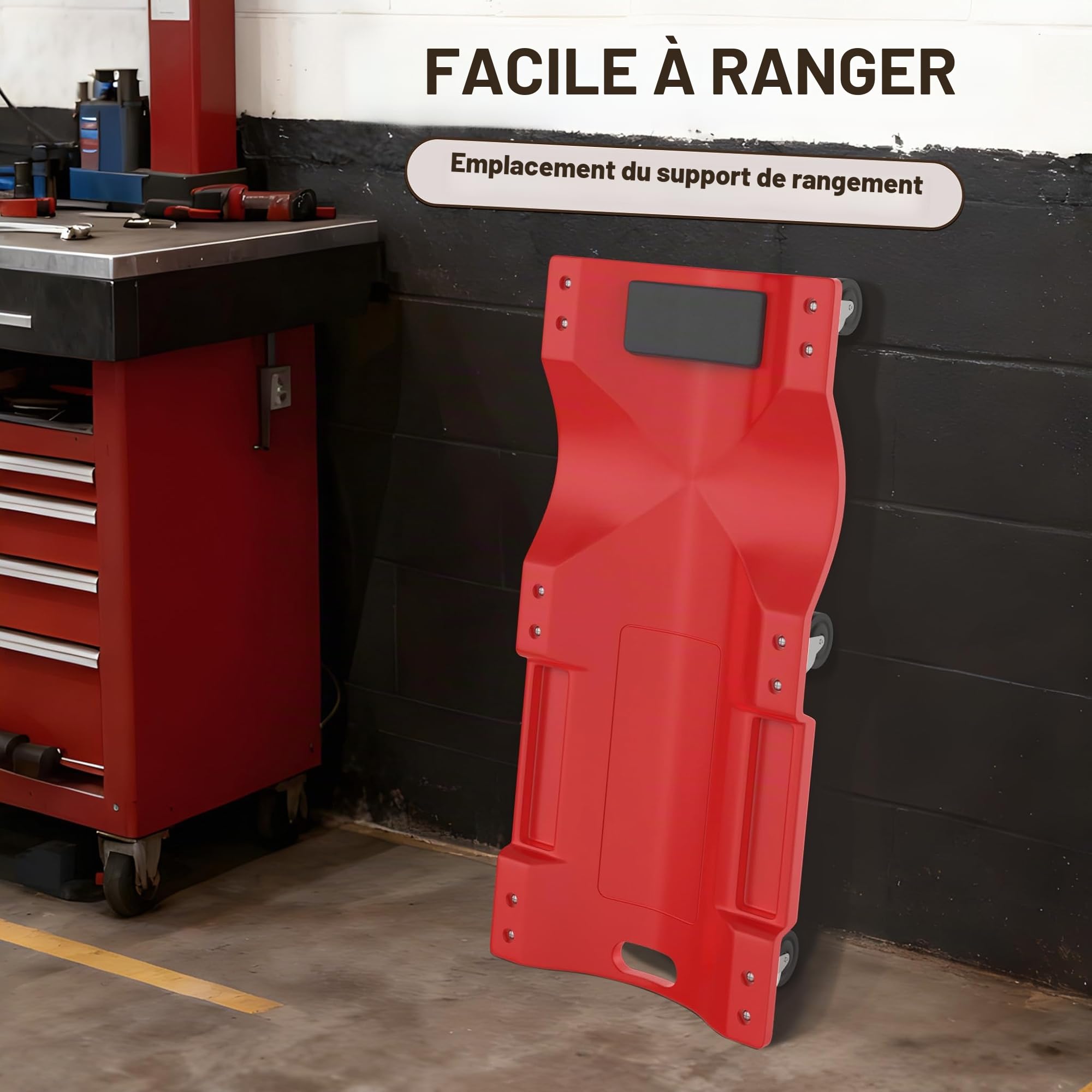 LZQ Planche à roulettes de montage pour voiture, chaise longue d'atelier, en plastique, avec appuie-tête et compartiments de rangement, capacité de charge 150 kg, chariot d'atelier pour entretien de
