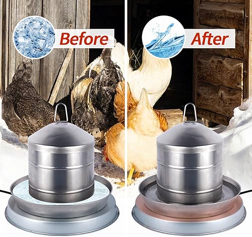 Miniatura 4 de Calentador de agua de pollo de 15 pulgadas, base grande de agua para aves de corral calentada de 125 vatios para 5 galones, con termostato y cable