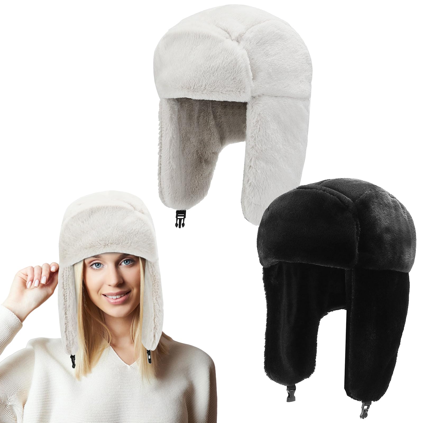 2 Piezas Gorro de Aviador Cálido de Invierno, Gorro Ruso Sombrero, Orejeras Cálido de Piel Sintética, Resistente Al Viento y a la Nieve para Hombres y Mujeres