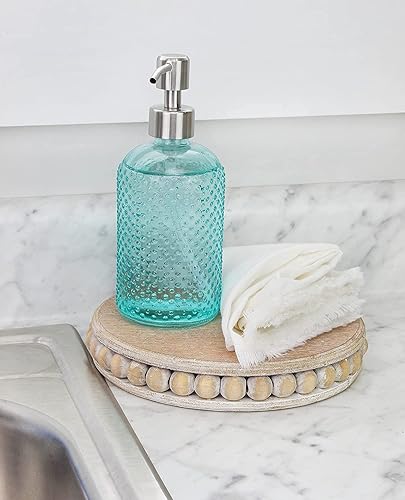 Vista 4 de AuldHome Design Dispensador de jabón de vidrio Hobnail (verde, paquete de 3); botellas decorativas con bomba