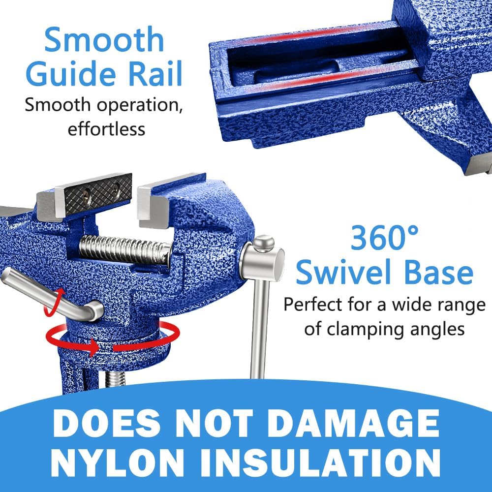 Table Vise 3.1 Inch, 360° Home Vise Portable Bench Clamp, Clamp-on Vise Bench Clamps Fixed Tool for Woodworking, Metalworking, Cutting Conduit, Drilling, SawingTable