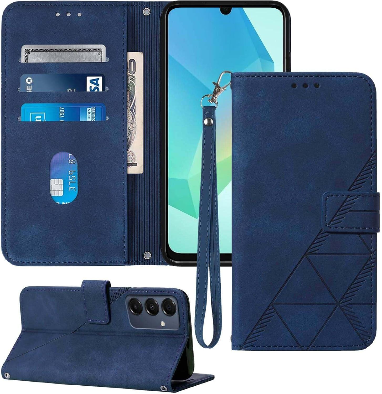 for Samsung A16 5G Case Wallet,Card Holder Slots Wrist Strap TPU Interior Protective Phone,Stand PU Leather Folio Flip Cases Cover for Galaxy A16 (Blue)