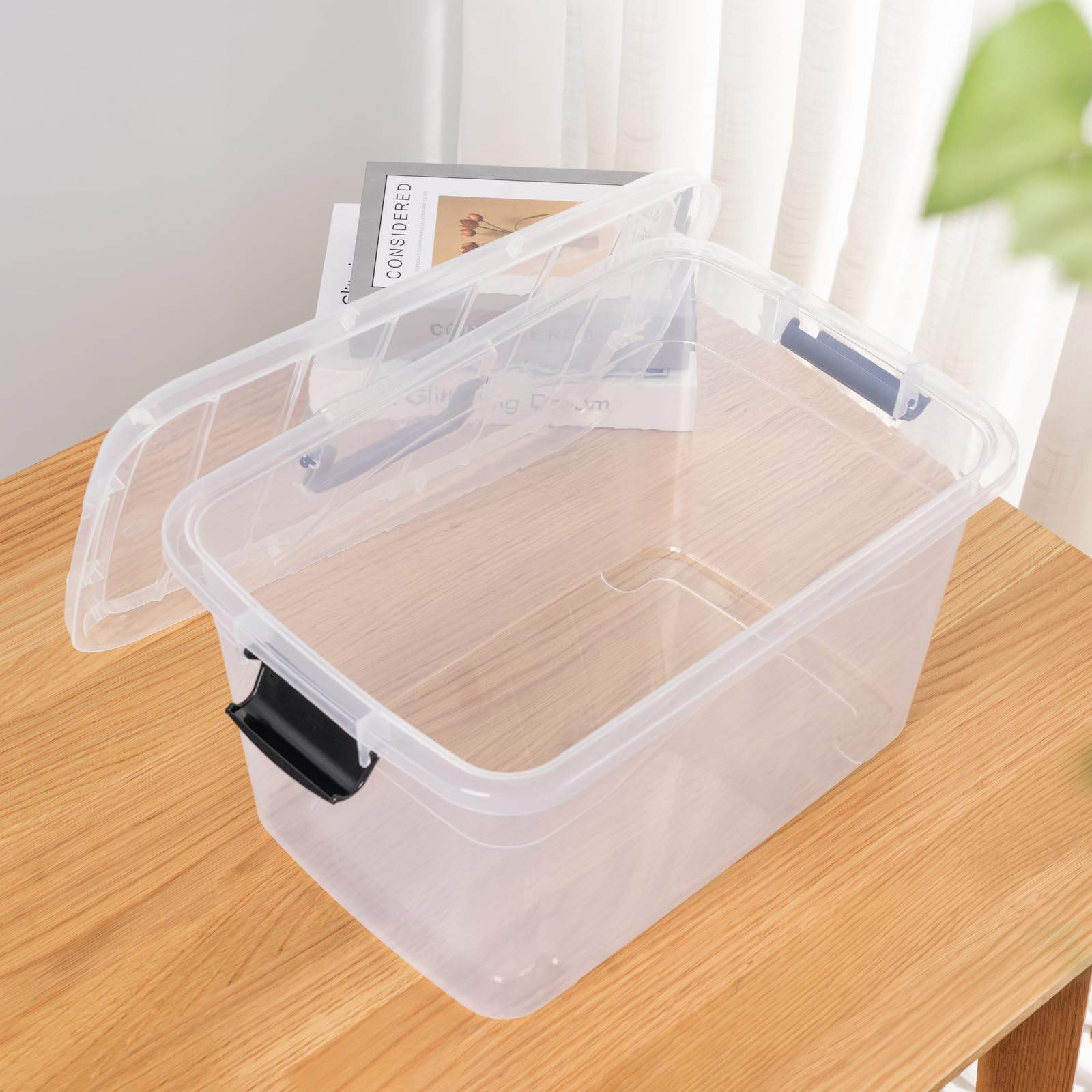 Cetomo 18L*12 Aufbewahrungsboxen, Aufbewahrungsbox mit Deckeln und Griff, stapelbare & ineinander schachtelbare Kunststoffbehälter für Zuhause, Wohnheim und Büro, Transparent, 18L-12er Pack