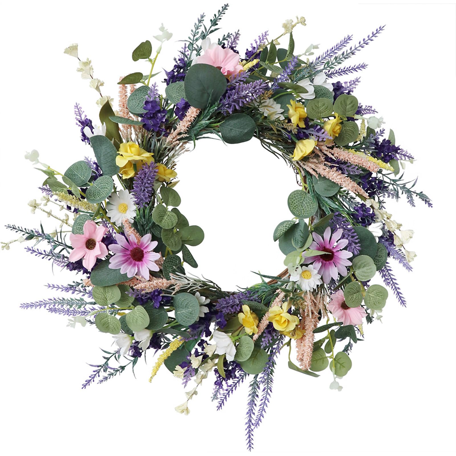 Artificial Flower Wreath Spring Festival Wreath Artificial Flower for Front Door Hallway Garden Farmhouses