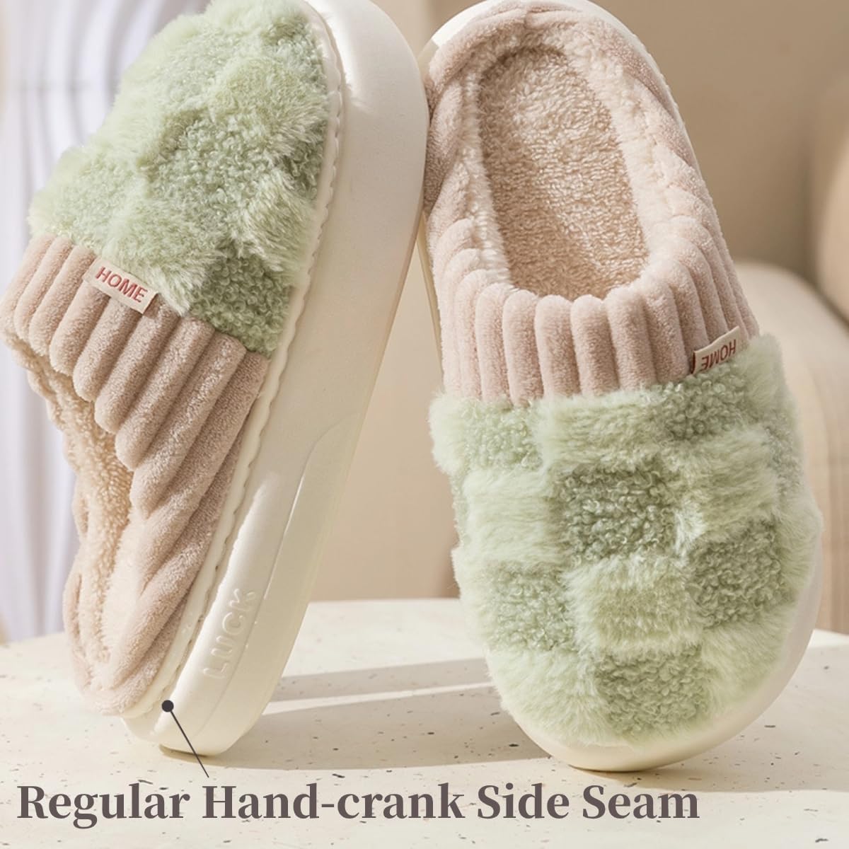 Checkered Slipper House Slippers for Women Men Plush Warm Fuzzy Slippers Flyffy Bedroom Shoes Indoor Slip On - Image 5