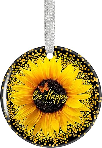 Adornos de Navidad de girasol amarillo y mariposa, adorno redondo de Navidad, decoración de regalo de vacaciones, viajes por el mundo, adornos