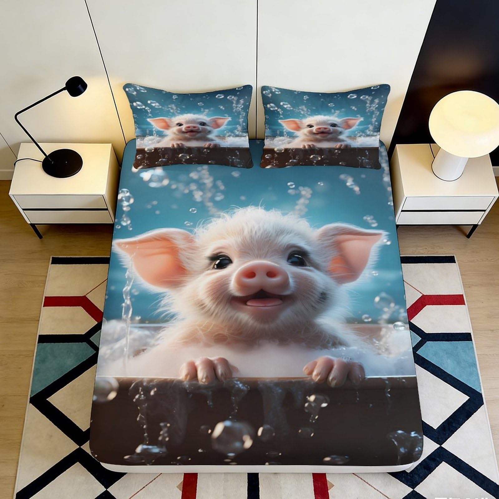 Ctjqhvmx Style-8 3D Printed Cute Pig Fitted Sheet Microfiber Deep Pocket Non-Slip Bedroom Bedding Pig Mattress Fitted Cover For Adults Washable 90X200x25cm 90X200x25cm