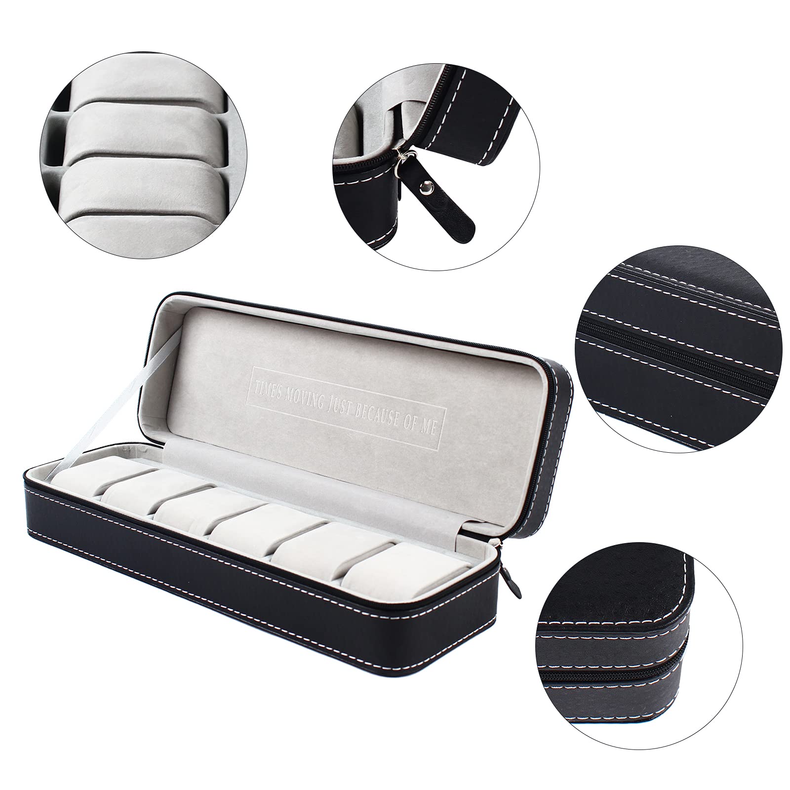Genérico Caja De Reloj Portátil, Almacenamiento De Viaje Impermeable, Orizador De Joyas Multifuncional, Caja De Reloj De Cuero, Almacenamiento Personalizado (13 * 4.3 * 2.95inch)