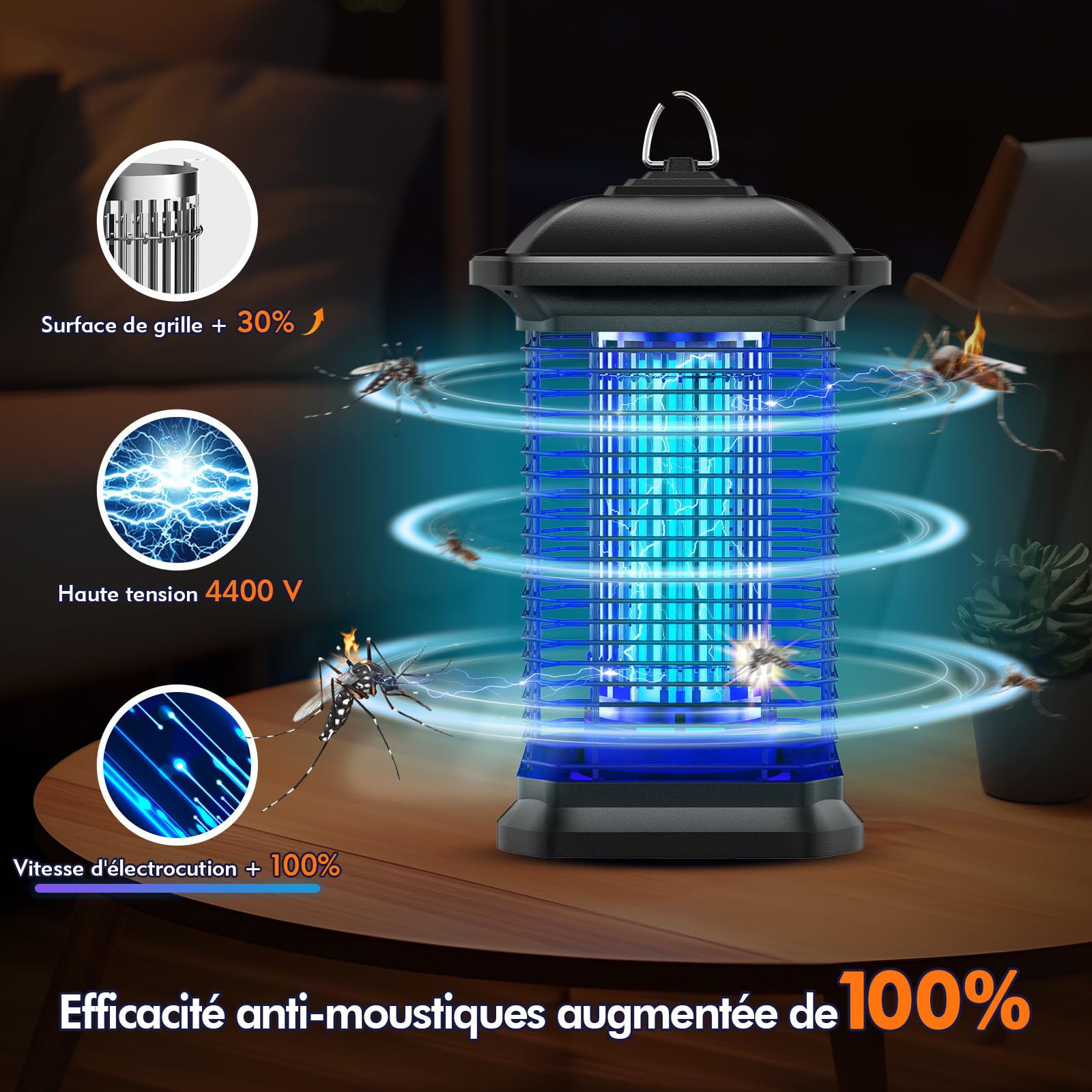 AMUFER Elektryczna pułapka na owady o mocy 18 W i napięciu 4400 V, 100% wyższa skuteczność zwalczania komarów, pułapka na muchy do ogrodu, sypialni, gastronomii