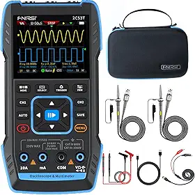 FNIRSI Osciloscópio portátil atualizado 2c53t, largura de banda de 50 mhz, gerador dds de multímetro osciloscópio digital 3 em 1, taxa de amostragem de 250 ms/s, 19999 contagens, tensão, cor