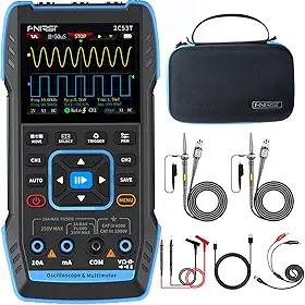 FNIRSI Osciloscópio portátil atualizado 2c53t, largura de banda de 50 mhz, gerador dds de multímetro osciloscópio digital 3 em 1, taxa de amostragem de 250 ms/s, 19999 contagens, tensão, cor