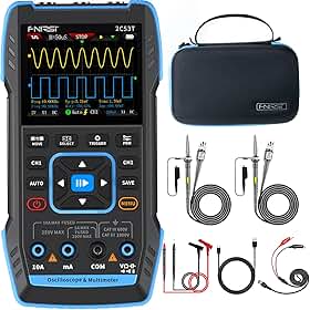 FNIRSI Osciloscópio portátil atualizado 2c53t, largura de banda de 50 mhz, gerador dds de multímetro osciloscópio digital 3 em 1, taxa de amostragem de 250 ms/s, 19999 contagens, tensão, cor