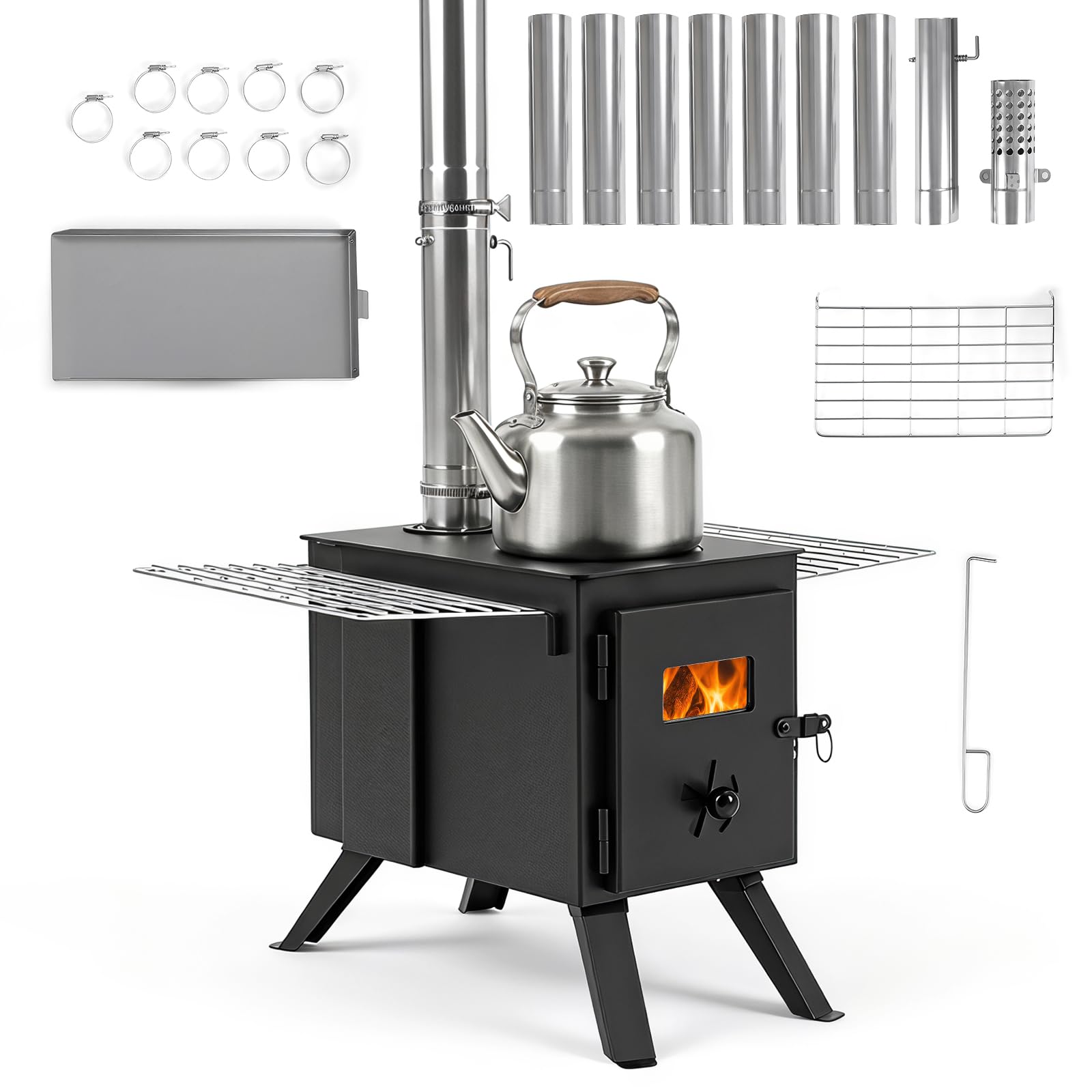 COSTWAY Hot Tent Stove, Camping Tent Stove (Black, 61 x 47 x 257cm)