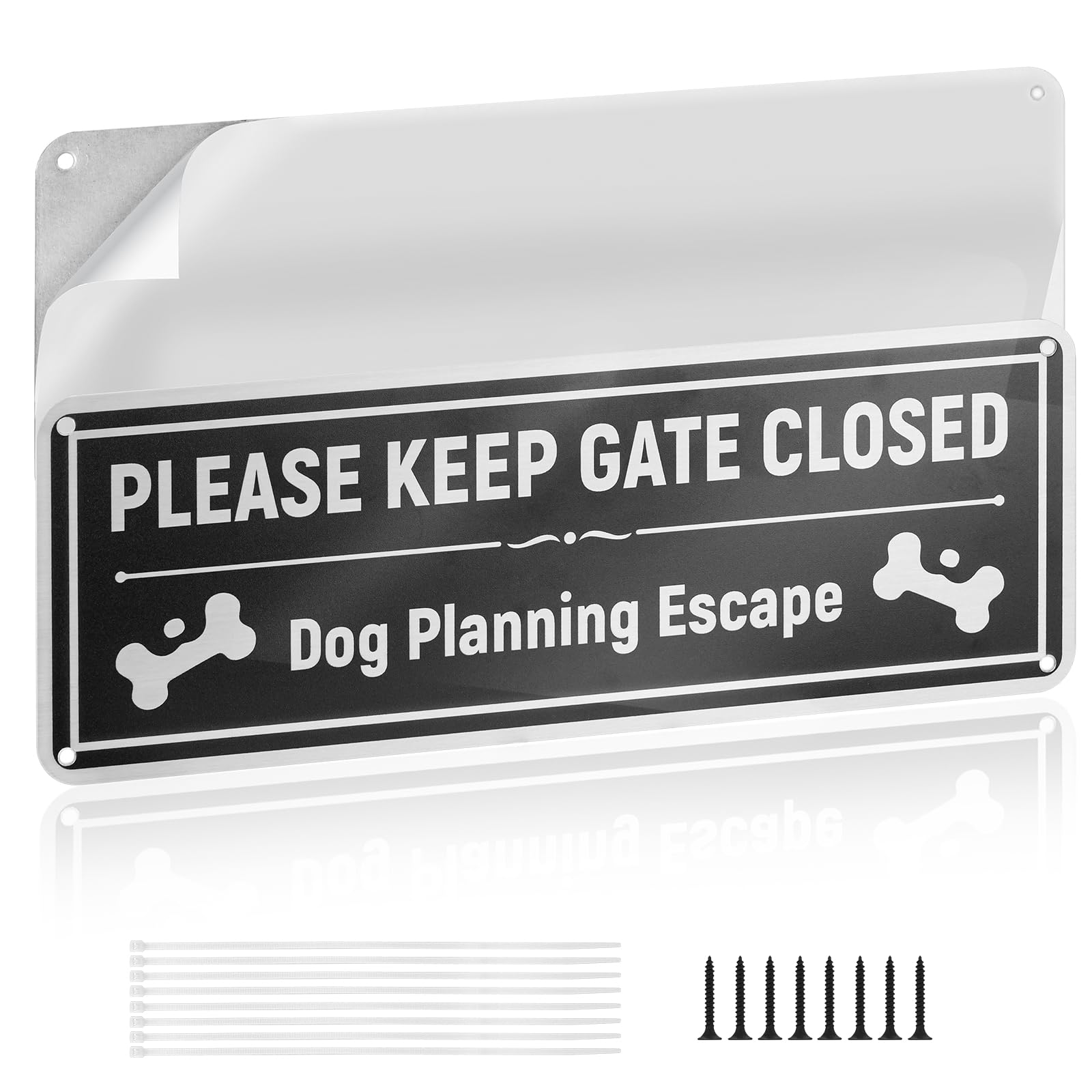 Mellbree Please Close the Gate Sign Dog 2pcs, Aluminum 25 * 9cm Sign for You to Remind Others to Shut the Gate