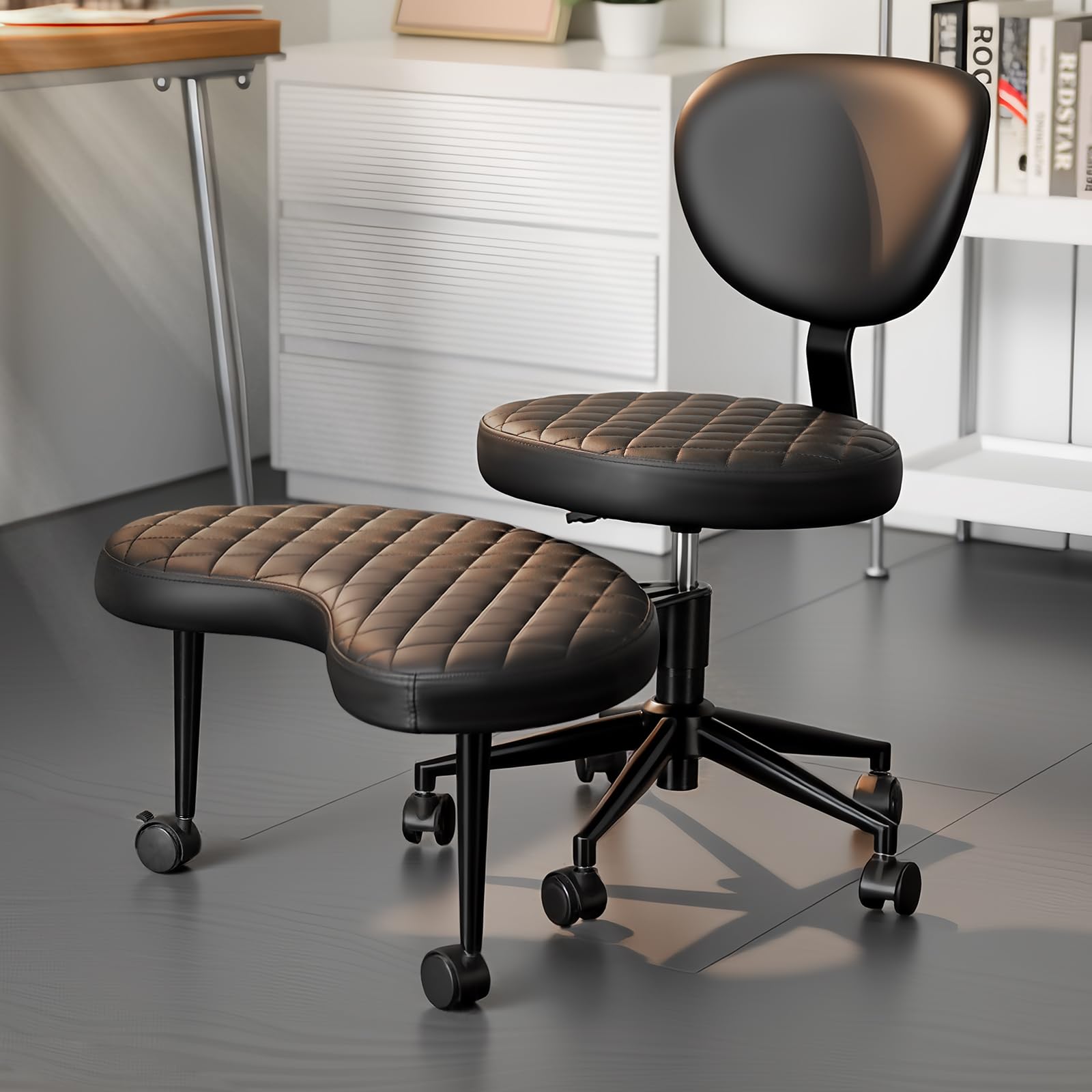 HOMRELEXA Bürostuhl mit Kreuzbeinen, 360° drehbar, Ergonomischer Kniestuhl, Criss Cross Schreibtischstuhl mit Verstellbarer Höhe, ADHS-Meditationsstuhl mit Rückenstütze
