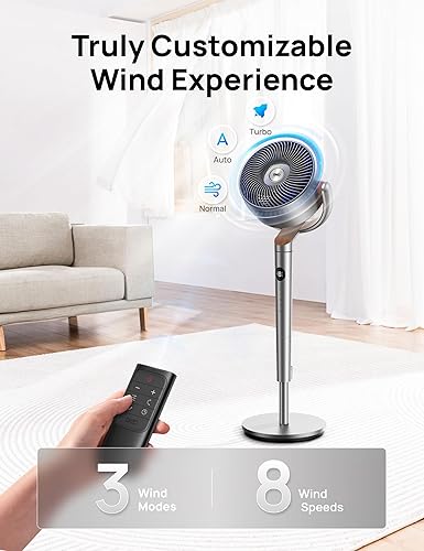 Miniatura 5 de Dreo Fan for Bedroom, 120°+120°Omni-directional Oscillating Fan, 90ft, DC Motor, 20 dB Quiet Standing Pedestal Fans, 8 Speeds, 3 Modes Circulator