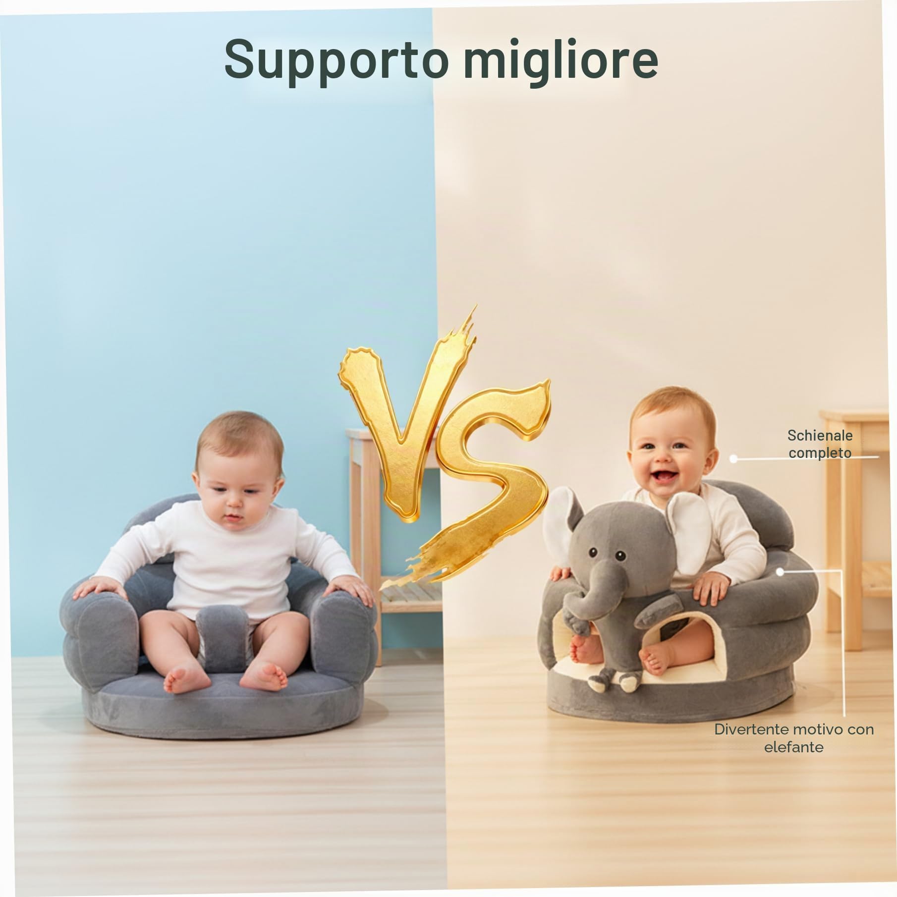 Sit Me Up Seggiolino da Terra per Bambino, Seggiolone da Sit Up, Simpatico Cartone Animato Elefante Grigio Seggiolone in Peluche per Camera da Letto, Soggiorno, Asilo Nido, Appartamento