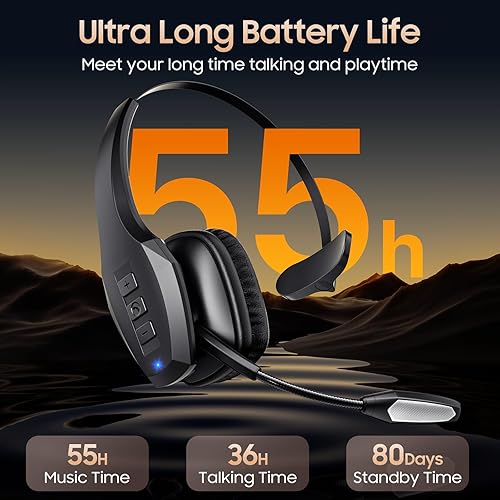Miniatura 7 de Auriculares Bluetooth Trucker, auriculares inalámbricos con micrófono, auriculares Bluetooth con doble cancelación de ruido y botón de silencio