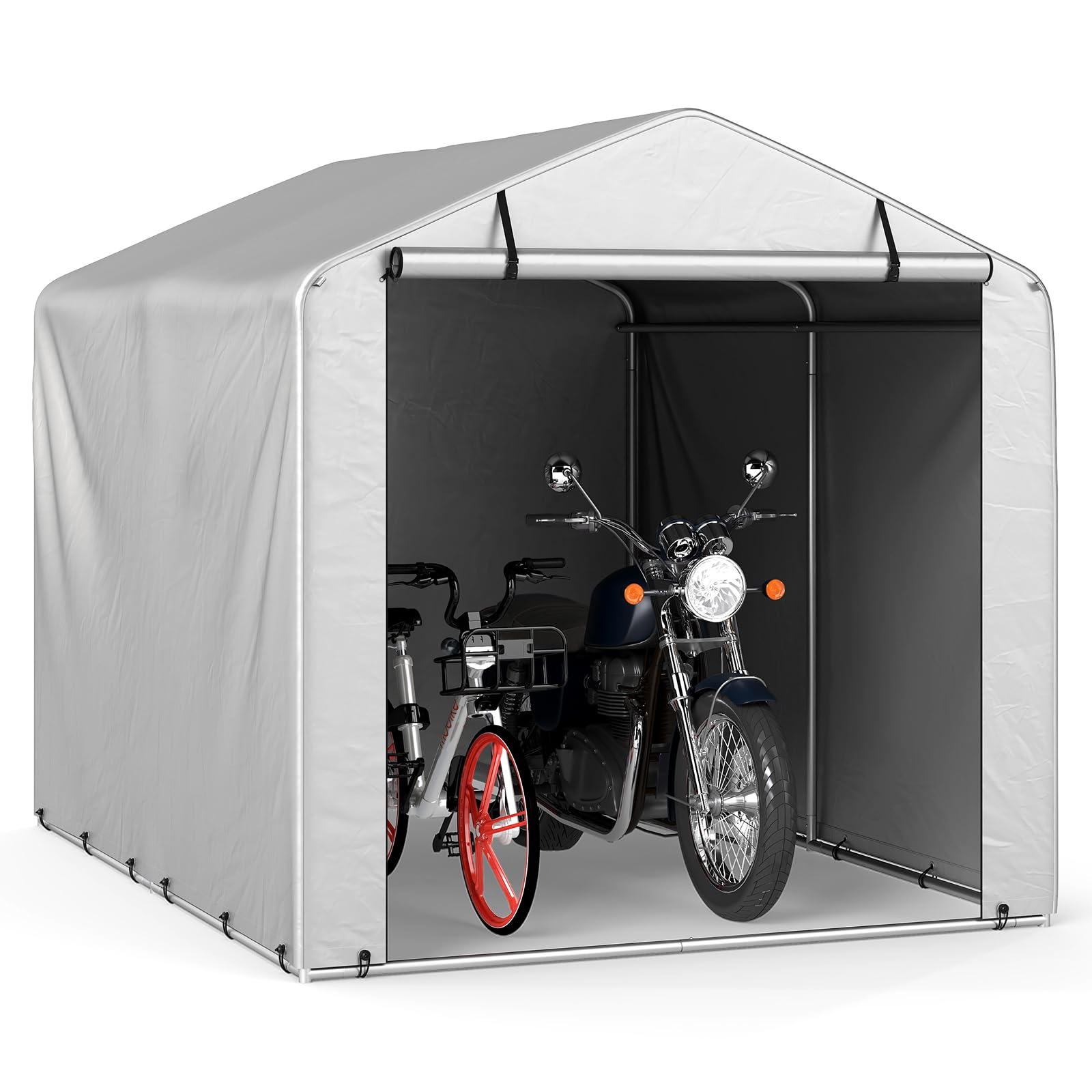 GYMAX Abri pour Motos, Vélos, Outils, Abri Extérieur Jardin Imperméable avec Porte Enroulable à Fermeture Éclair, Tente de Garage Protection,160x218x164CM