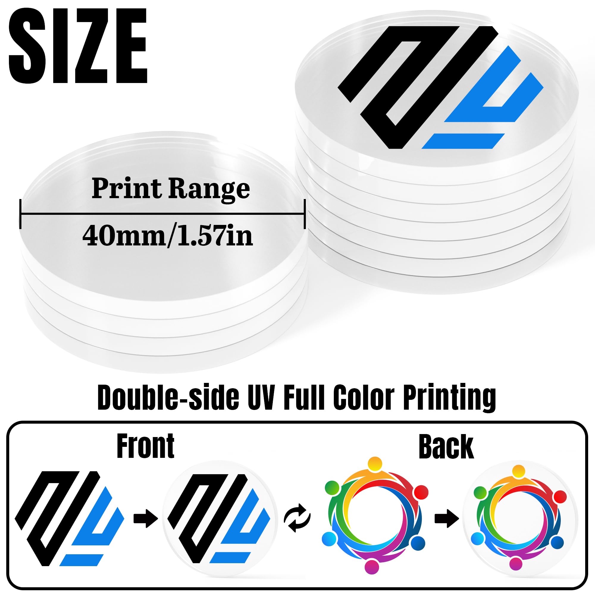 100 individuelle Acryl-Poker-Chips, personalisiert Ihr eigenes Logo, Bild und Text, doppelseitiger Vollfarbdruck, individuelle Getränke-Chips für Bar, Party, Visitenkarten und Werbeaktionen