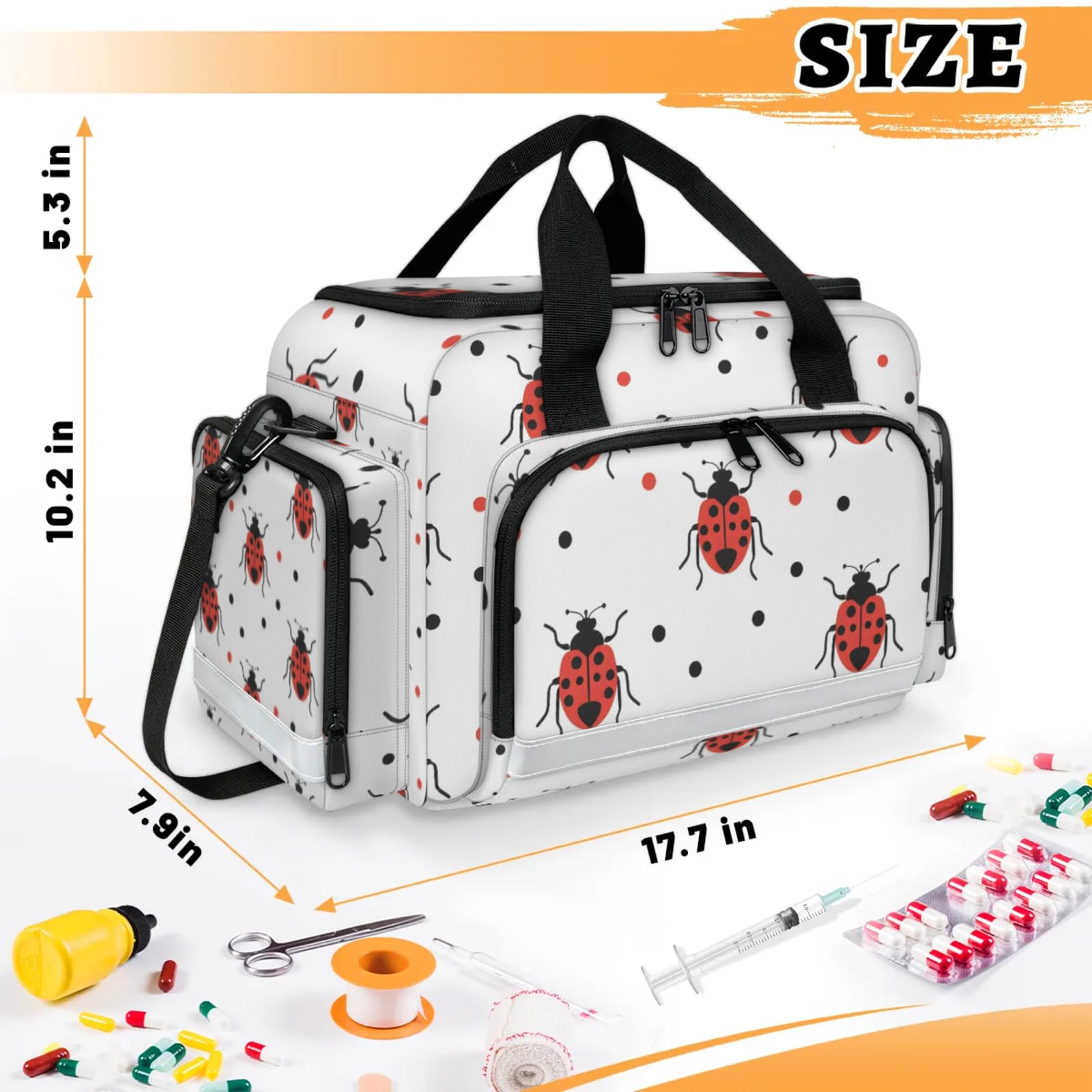 GzLeyigou First Aid Bags Empty, Tiny Ladybugs Emergency Bag First Aid Kit Multiple Compartment Kit Carrier On Call Trauma Bag For Paramedics Emergency Medical Supplies Kit