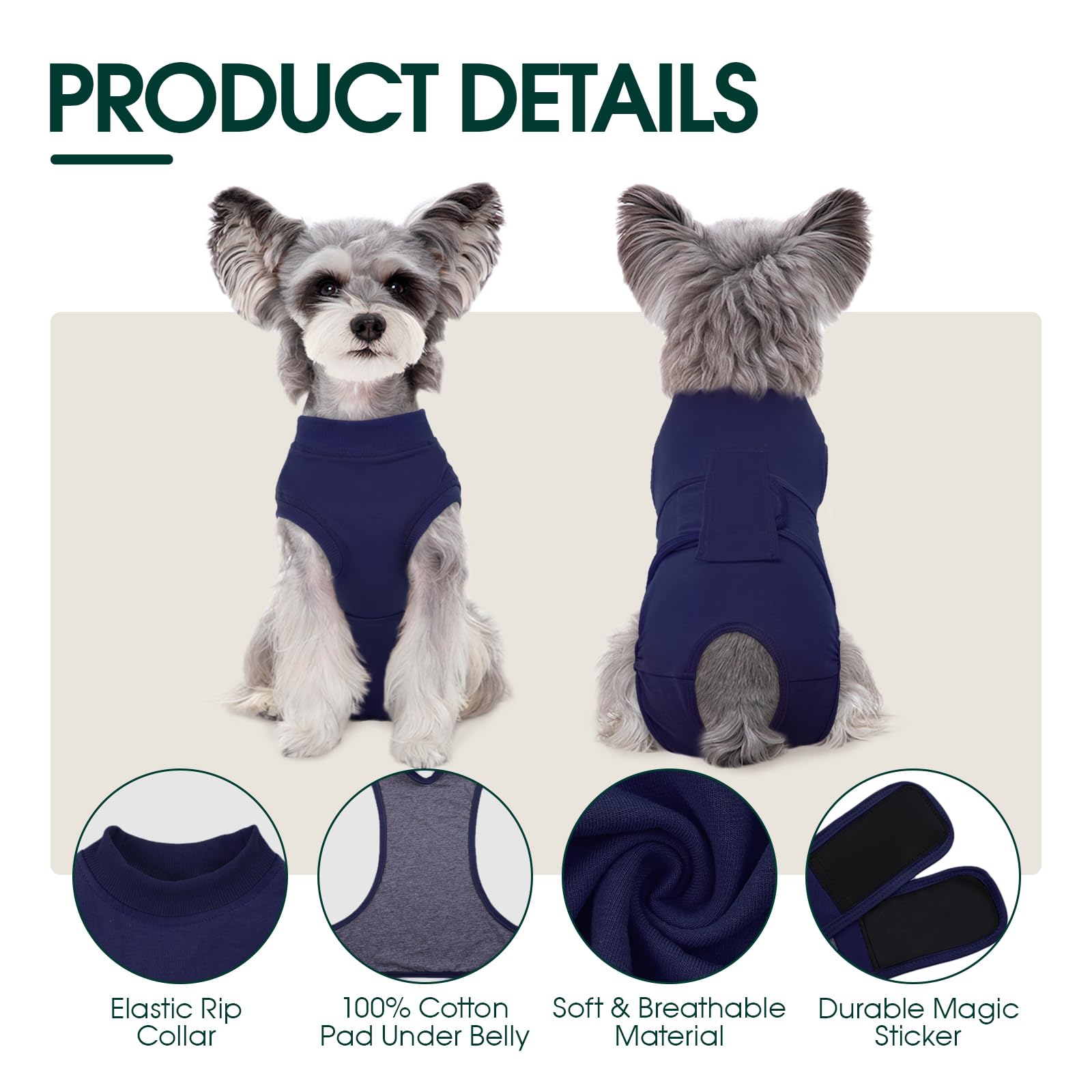 Kuoser XL - Traje de recuperación para perros ajustable después de la cirugía para perros machos y hembras, azul