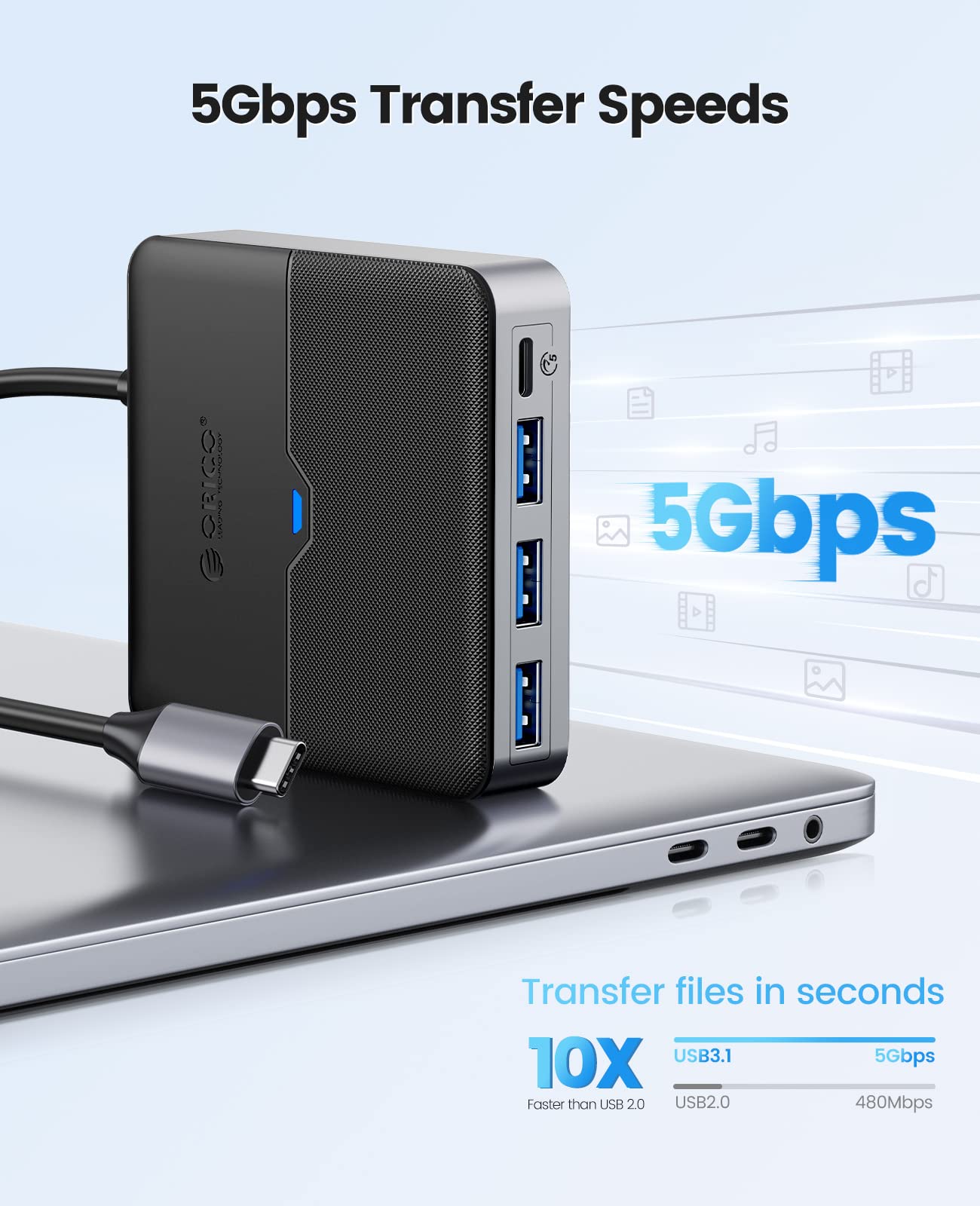 ORICO Hub USB C 6 in 1 Docking Station con 4K HDMI, PD 100W, 5Gbps USB C 3.0, 3 Porta USB A 3.0, Adattatore Splitter Tipo C per MacBook Air Pro M2 M1 iPad Surface Dell Hp (15cm)