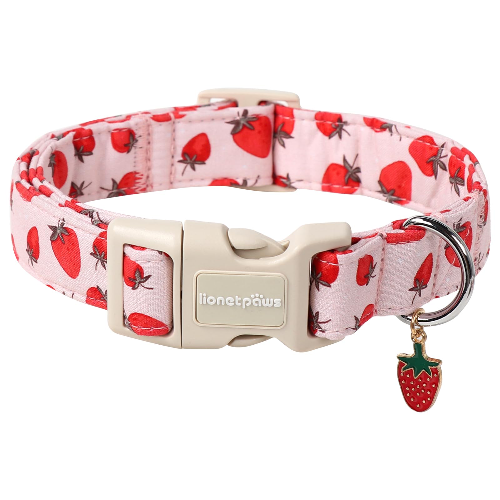 Lionet Paws Pink Dog Collar- Cute Strawberry Dog Collars with Plastic Buckle,Light Adjustable Dog Collars for Medium Large Dogs
