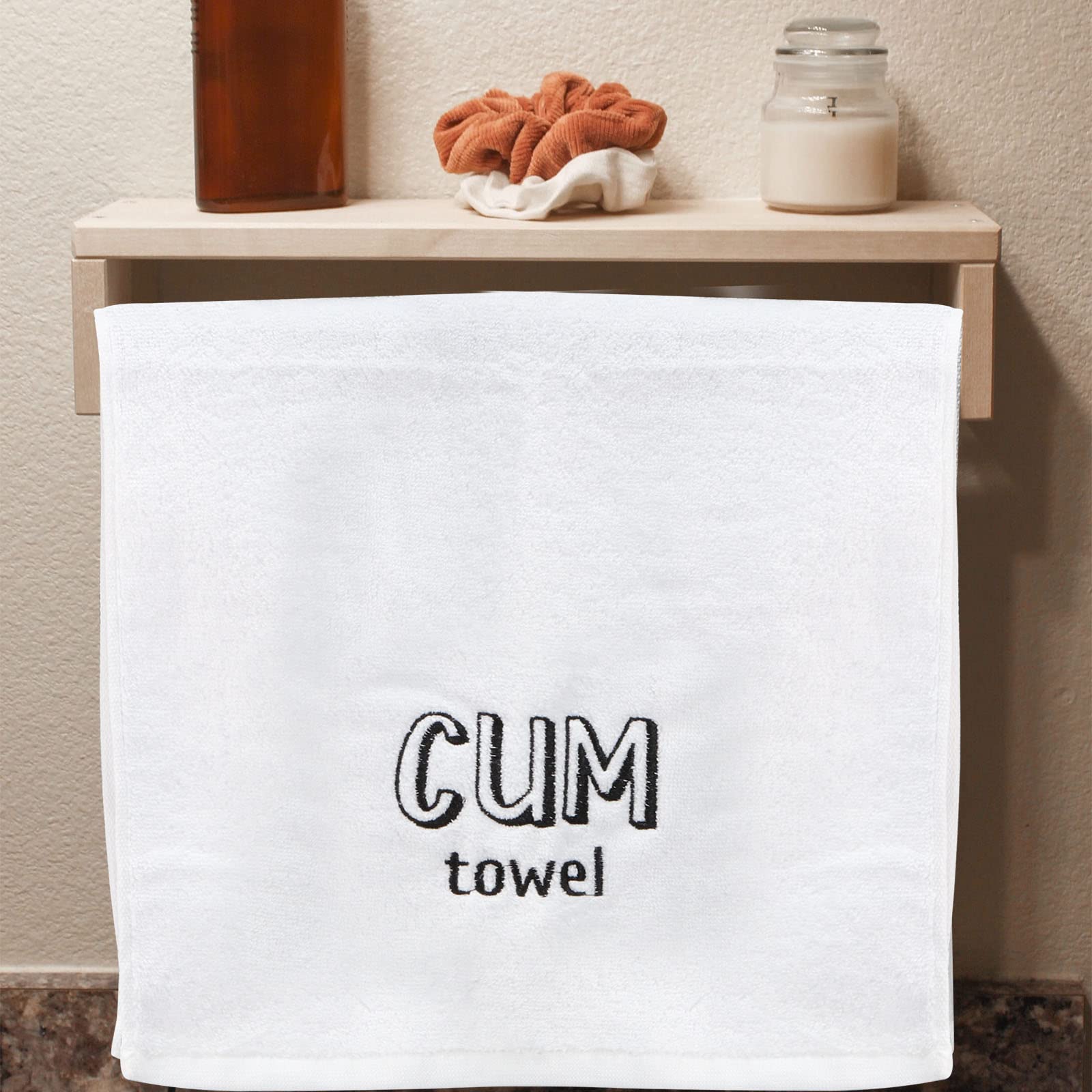 Growell Funny Cum Rag Towel – Embroidery Gag Gift For Men, Boyfriend, Husband – 100% Cotton, Soft & Absorbent (White)