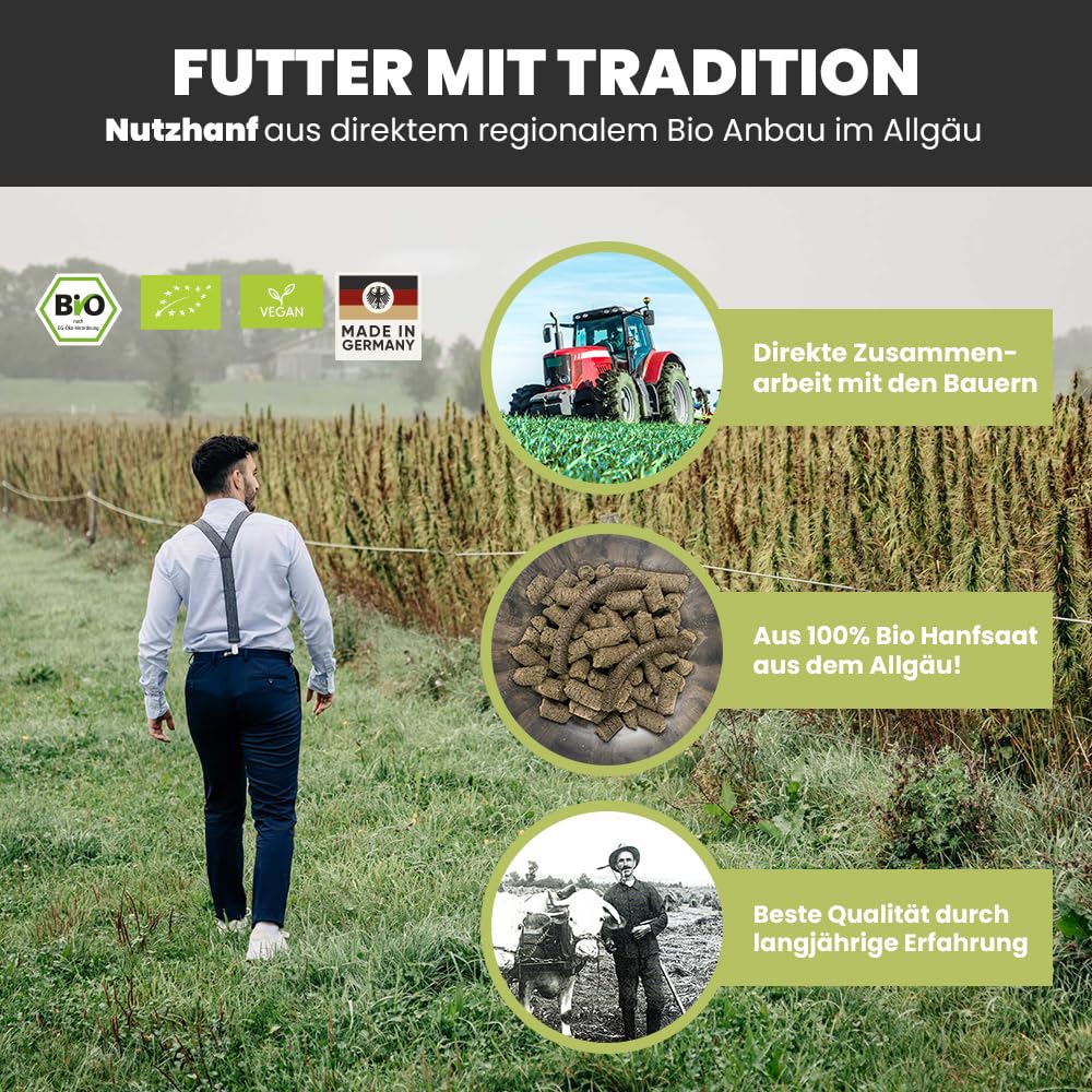 SANUUS PFERDESTARK Bio Hanf Pellets Pferdefutter getreidefrei Mineralfutter 10kg - Natürliche Premium Hanfkuchen Nahrungsergänzung für Pferdemüsli ohne Zucker mit Omega 3-6-9, Vitaminen & Eiweiß