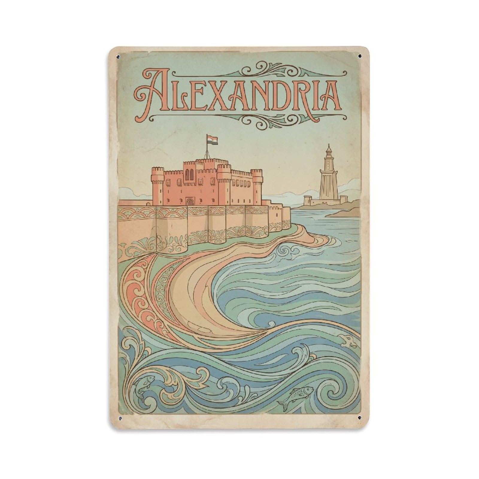 Metal Tin Sign Travel Retro Egypt Alexandria