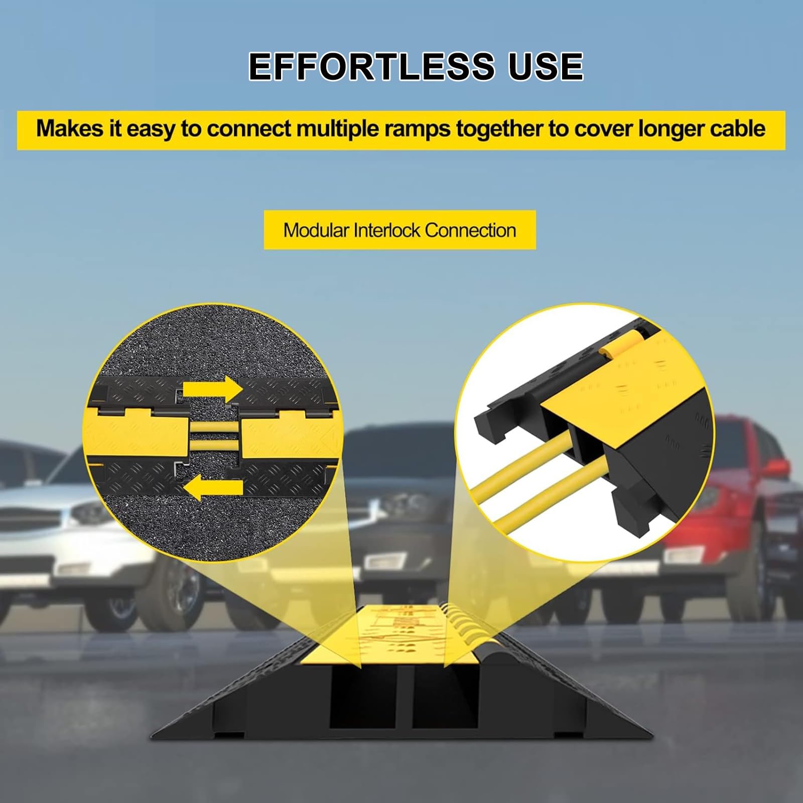 Protector de Cables Cubierta de Cable de Goma de 2 Canales, Pasacables de Suelo, Rampa Protector de Cable, Protector Amarillo/Negro de Servicio Pesado 3t