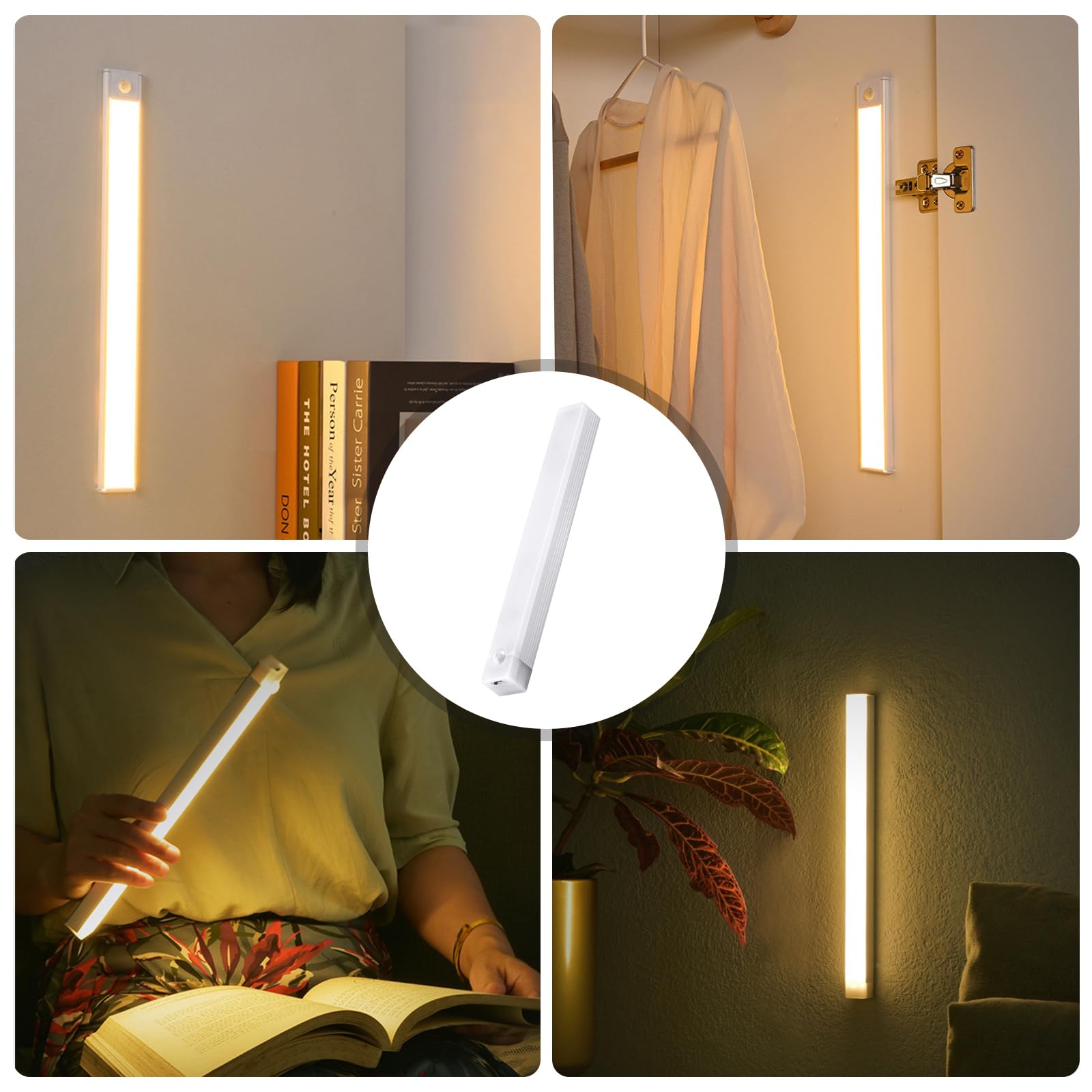 Lot de 5 lampes LED sans fil, rechargeables USB, 20 cm, détecteur de mouvement, 3 températures de couleur, intensité variable, cuisine, armoire