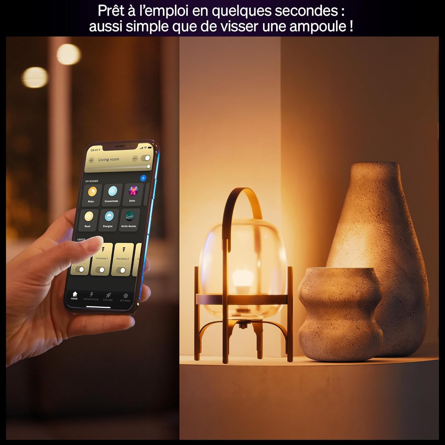 Philips Hue Ampoule connectée LED A60, White Ambiance, Ampoule Philips Hue E27, 6 W, Spectre complet 1000-2000 K, 810 lm, Intensité variable, Compatible avec Alexa, Google et Apple Home, pack de 2