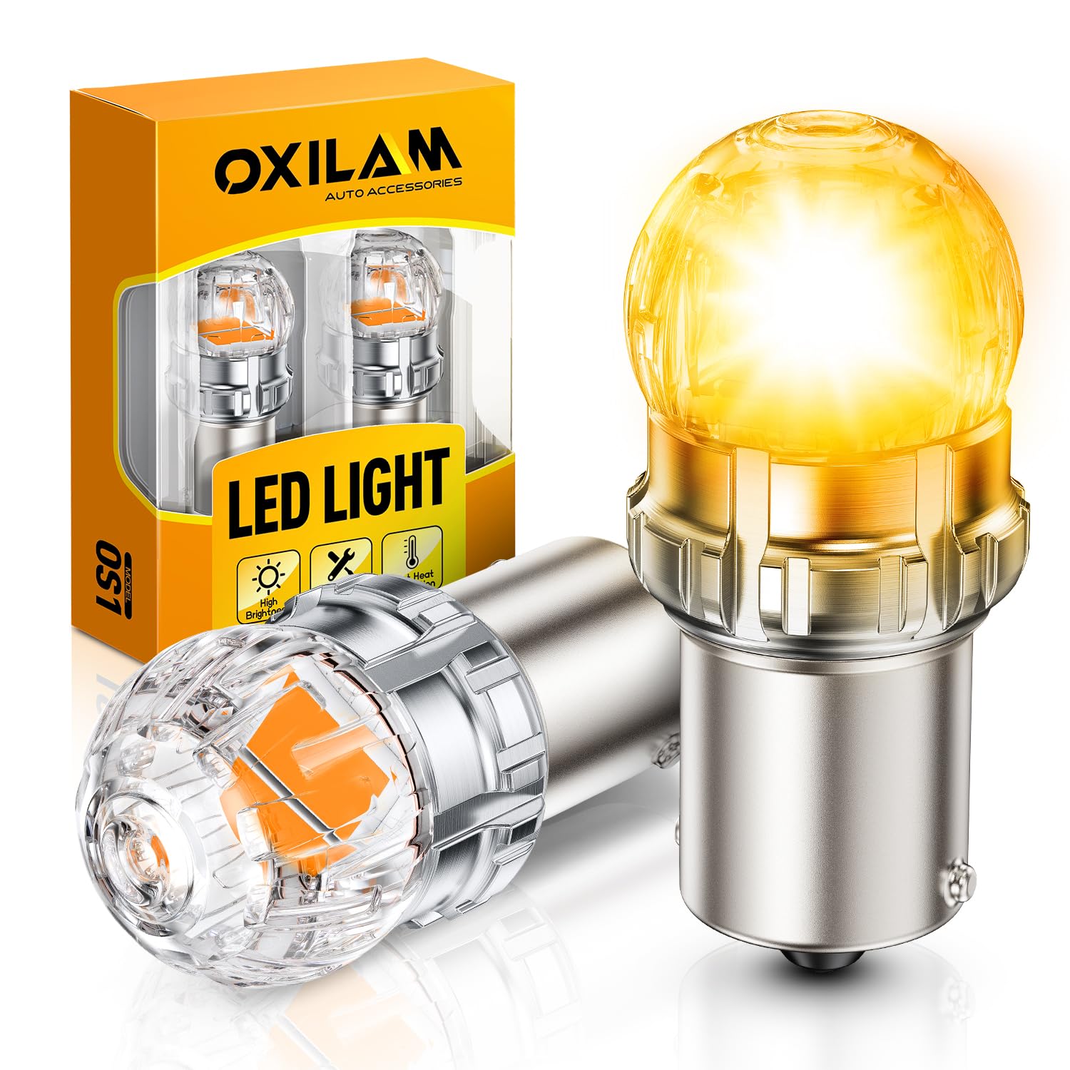 OXILAM 1156 LED Bulb Amber Yellow for Turn Signal 800% Brighter 7506 1141 1073 1156NA LED Blinker Light Bulb Parking Brake Lights, Pack of 2