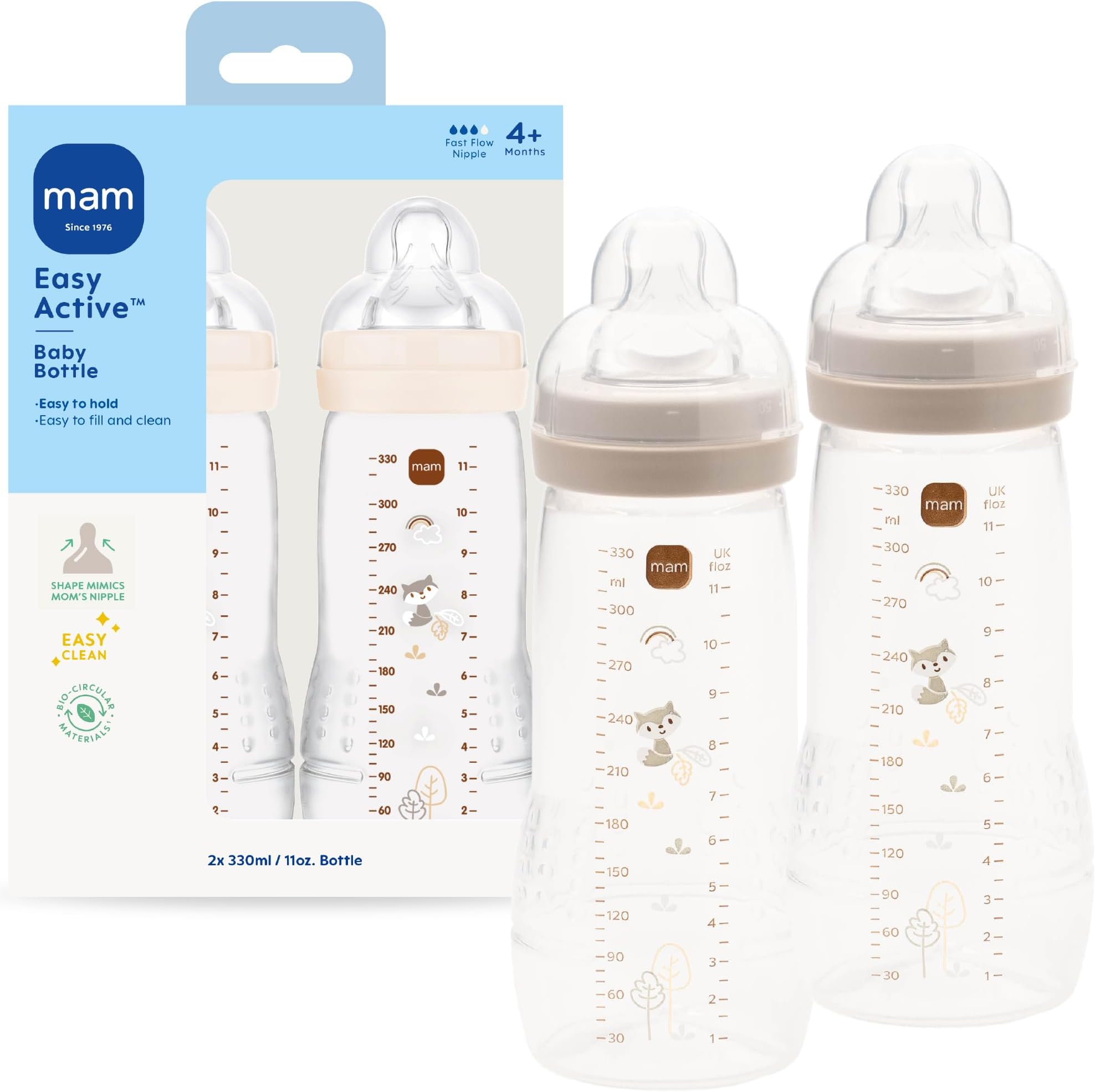 Easy Active Baby Bottle, Easy Switch Between Breast and Bottle, Easy to Clean, 4+ Months, Unisex
