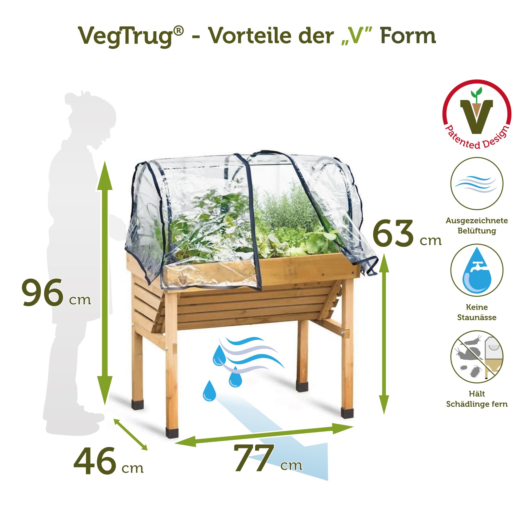 VegTrug Hochbeet ideal für Kinder WallHugger H:96 cm B:77 cm T:46 cm mit Abdeckhaube FSC 100% zertifiziertes Holz Natur