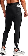 Pudolla Men's Thermal Running Tights with 3 Zipper Pockets Workout Compression Leggings Cycling Pants for Men Hiking Jogging